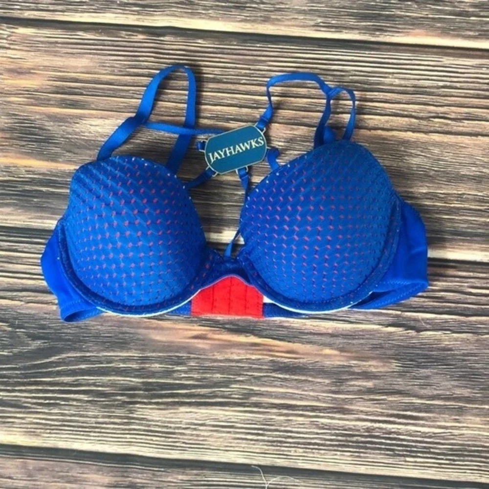 NUYU Kansas University Jayhawks KU Blue Red Mesh Bra NEW Womens Size 36C‎